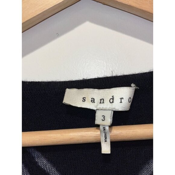 Sandro Blue  Sheer Leaf Long Sleeve Knit Pullover Sweater Women's Size Lage - Picture 4 of 8